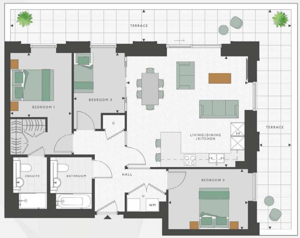 Floorplan for New build - 3 Bed Flat(s) - London - Greater London - NW9