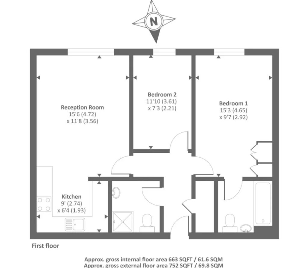 Floorplan for Two bed Flat, Wilshaw Close, Hendon - London - Greater London - NW4